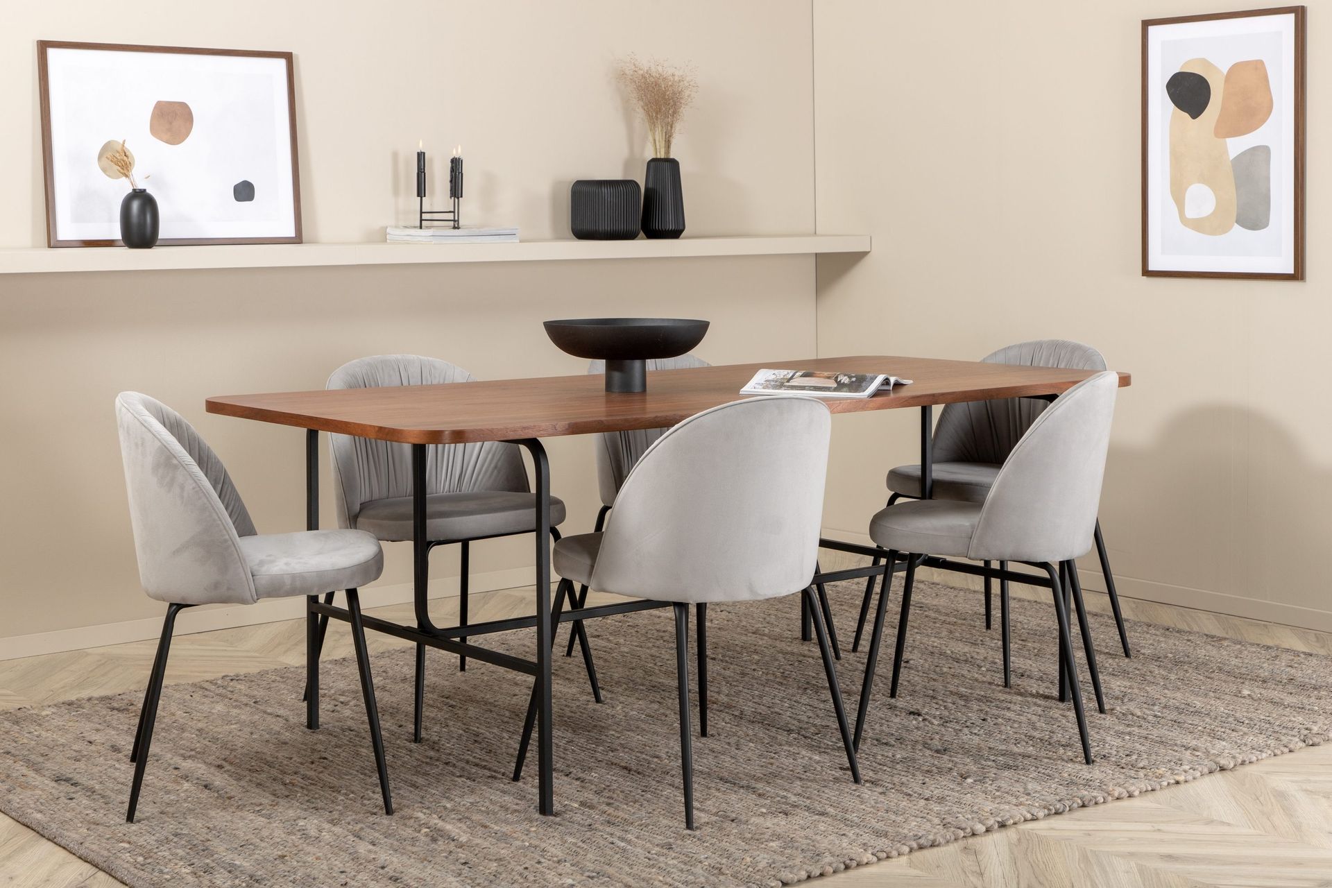 Unos Matgrupp 200 cm inkl 6 Foyos&nbsp;Stolar - Valn&ouml;tsbrun/Svart/Gr&aring;